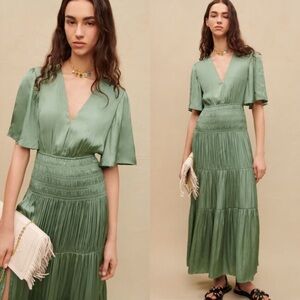 Maje Rome Green Ruched Dress